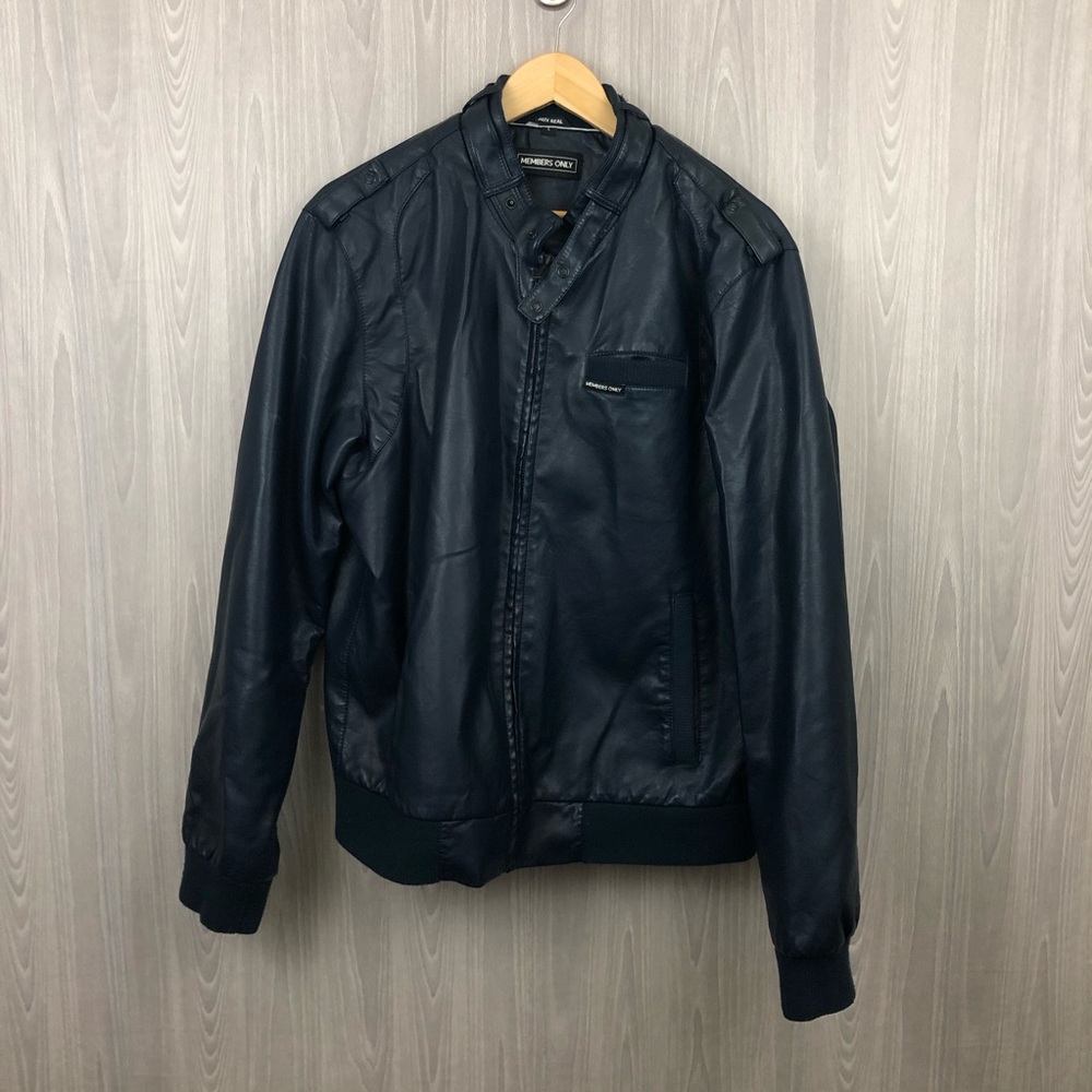Members Only Faux Leather Jacket Navy Blue